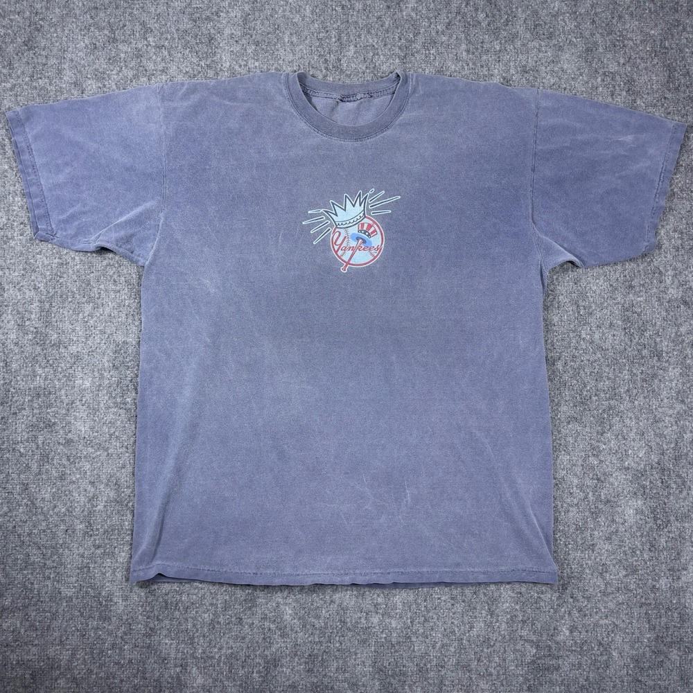 New York Yankees‎ Graphic T-Shirt Mens XL Blue Faded Crown Logo Baseball Tee